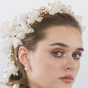 Jennifer Behr Darina Silk Organza Floral Pearl Headband